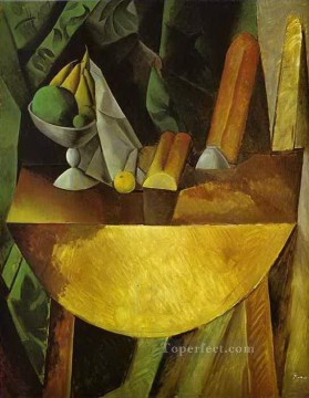 パブロ・ピカソ Painting - テーブルの上のパンと果物の皿 1909年 パブロ・ピカソ